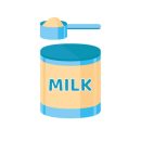 Artificial feeding for newborn. A scoop of milk formula. Baby care, illustration in flat style.